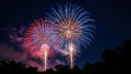 A stunning high-resolution stock photo of vibrant fireworks celebrating the 4th of July, perfect for advertising, social media, and patriotic events.