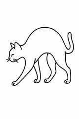 Graceful feline silhouette: a minimalist illustration of a cat moving with a delicate arch in its back and elegant posture.