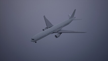 Airplane in the sky, over the cloudy sky
