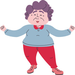 Dancing elderly lady. Cute pensioner in linear flat style.