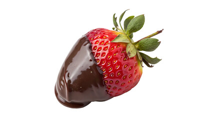 Strawberry fruit dipped in chocolate isolated on transparent background