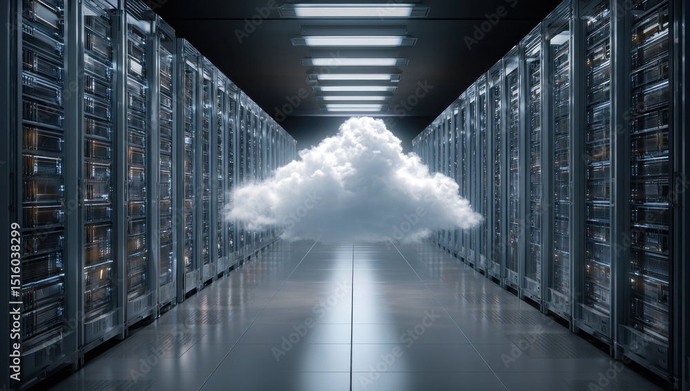 Fototapete cloud computing data center with servers and cloud formation, illustrating technology solutions and 