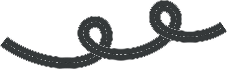 Wavy Curve road. Top view of racetrack. Winding road from top view vector illustration. Empty highway asphalt road, Ariel View Road, Empty highway black asphalt road with dividing lines.