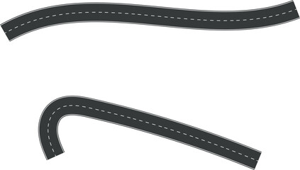 Wavy Curve road. Top view of racetrack. Winding road from top view vector illustration. Empty highway asphalt road, Ariel View Road, Empty highway black asphalt road with dividing lines.