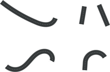 Wavy Curve road. Top view of racetrack. Winding road from top view vector illustration. Empty highway asphalt road, Ariel View Road, Empty highway black asphalt road with dividing lines.