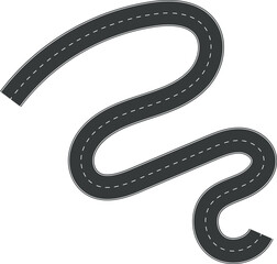 Wavy Curve road. Top view of racetrack. Winding road from top view vector illustration. Empty highway asphalt road, Ariel View Road, Empty highway black asphalt road with dividing lines.