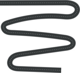 Wavy Curve road. Top view of racetrack. Winding road from top view vector illustration. Empty highway asphalt road, Ariel View Road, Empty highway black asphalt road with dividing lines.