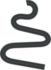 Wavy Curve road. Top view of racetrack. Winding road from top view vector illustration. Empty highway asphalt road, Ariel View Road, Empty highway black asphalt road with dividing lines.