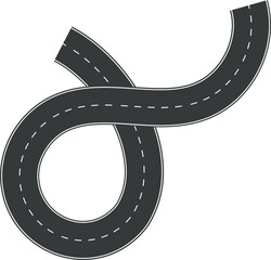 Wavy Curve road. Top view of racetrack. Winding road from top view vector illustration. Empty highway asphalt road, Ariel View Road, Empty highway black asphalt road with dividing lines.