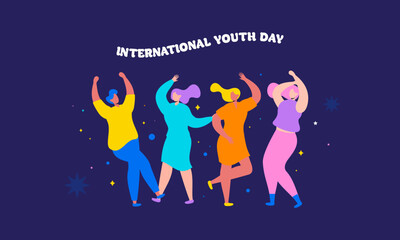 International Youth Day Celebration with Happy Dancing Young People Flat Design Illustration. Perfect for Youth Events, Campaigns, Social Media, and Educational Content Promoting Youth Empowerment.