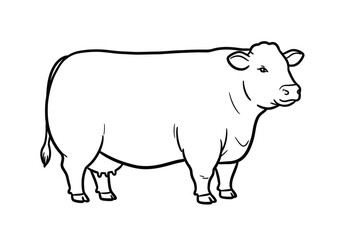 Fat cow drawing. It is a simple, black and white outline sketch of a plump cow, indicating a beef or dairy breed. Vector sketch line art draw.