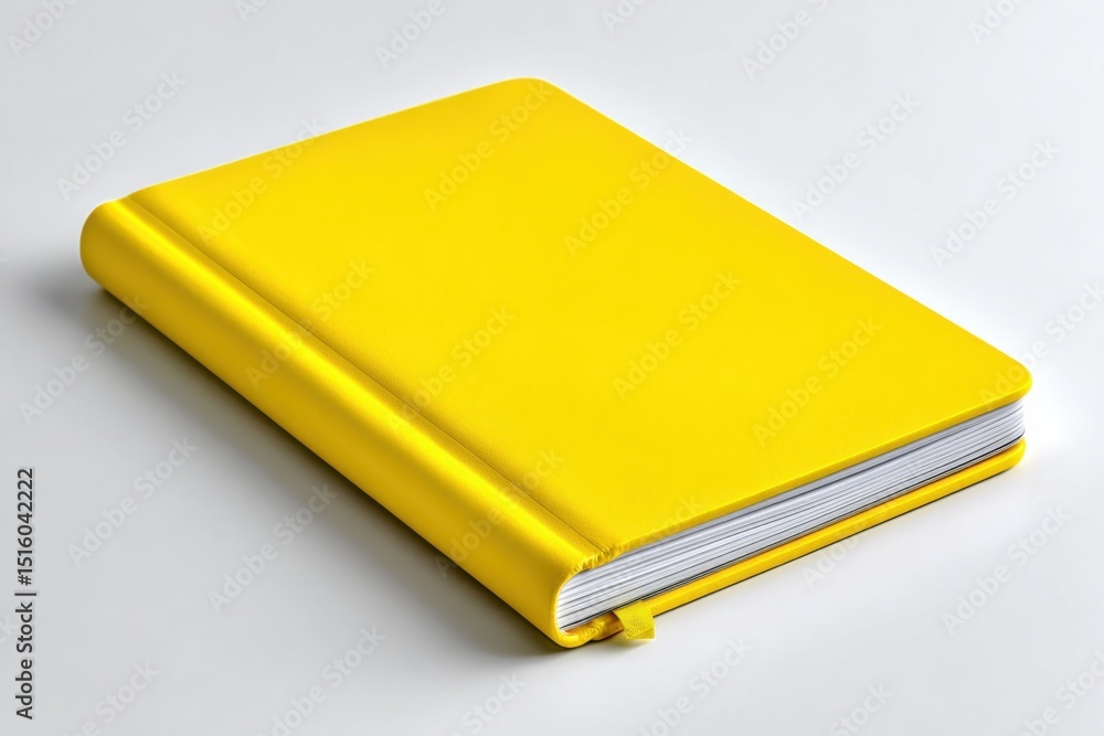 Poster bright yellow notebook on white surface, symbolizing creativity and project planning for productivit