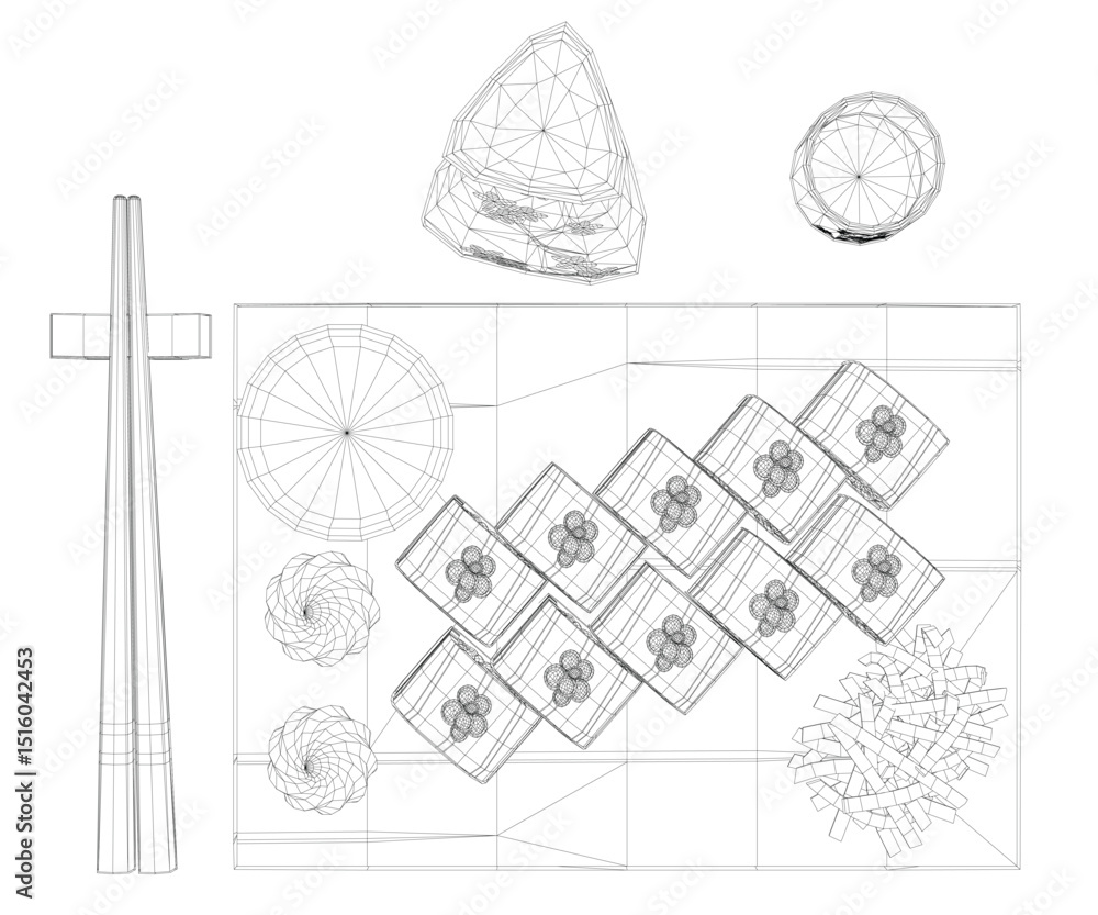 Poster a drawing of a table with a cross on it and a bunch of food on it. the food is arranged in a way tha