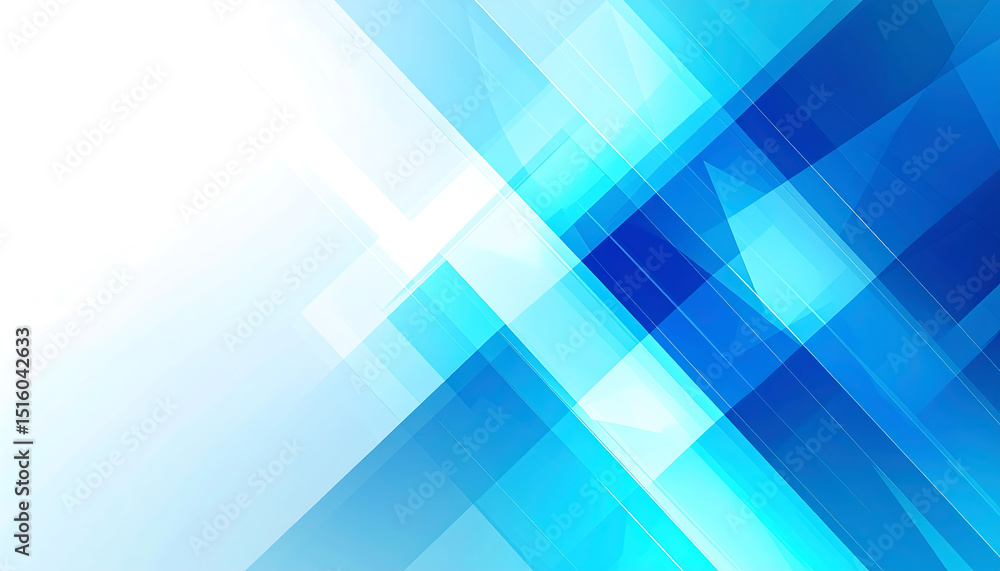 Poster abstract blue and white geometric background with overlapping shapes and lines.