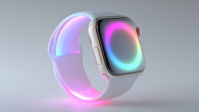 Smartwatch With Glowing Screen and White Band, Showcasing Wearable Technology and Modern Lifestyle : Generative AI