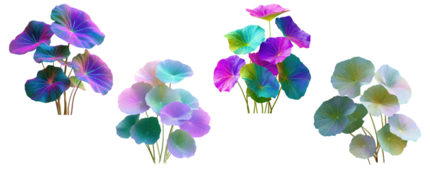 Collection of colorful fantasy lotus leaves with neon gradient tones