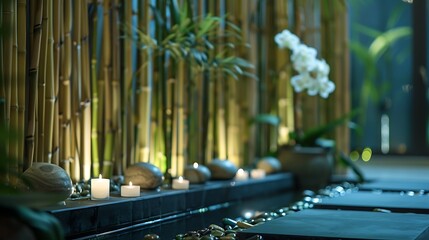 Obraz premium Spa Retreat Ambiance with Candles Bamboo Orchid and Stone Path