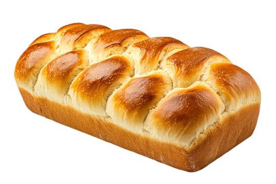 Freshly baked challah bread loaf with golden brown crust on trasparent background