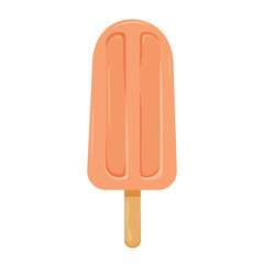 Bright orange popsicle with a wooden stick awaits enjoyment on a warm day.