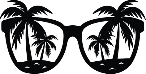 palm trees with sunglasses silhouette white background