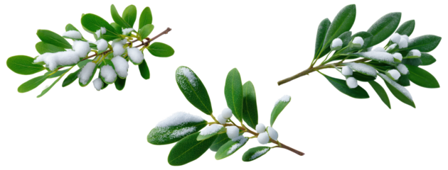 Set of mistletoe branches with snow