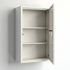 Opening Wall Cabinet with Shelves Displayed on White Background