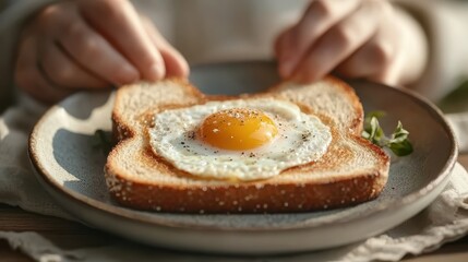 A simple yet visually appealing breakfast plate featuring a perfectly cooked sunny-side-up egg on toasted bread, evoking feelings of warmth, comfort, and a delightful start to the day.