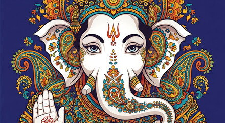 Royal Ganesh Artwork &ndash; Traditional Paisley & Floral Details