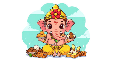 Colorful Ganesha Mascot &ndash; Ethnic Festival Vector Illustration