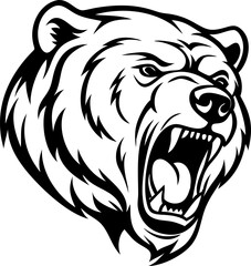 Detailed Vector Illustration of a Grizzly Bear Head Design for Tattoo Art Banner or Advertisement with Bold Lines and Intricate Details