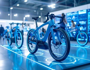 Futuristic electric bicycles on display