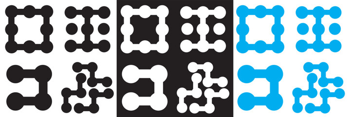 Abstract square shaped metaball circle connections.  Vector for websites, mobile interfaces, presentations, banner, visual branding etc. Vector illustration. isolated on white and black background.