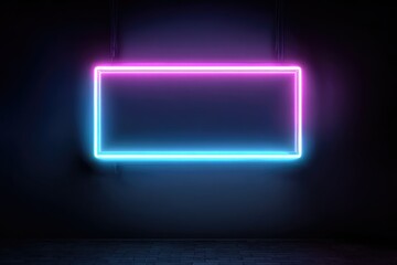Fototapeta premium Neon rectangle sign on a dark wall.
