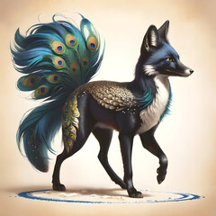 peacock fox, standing proud
