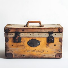 Aged wooden toolbox with a worn handle.