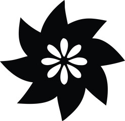 Abstract black and white floral design with eight petals and central flower