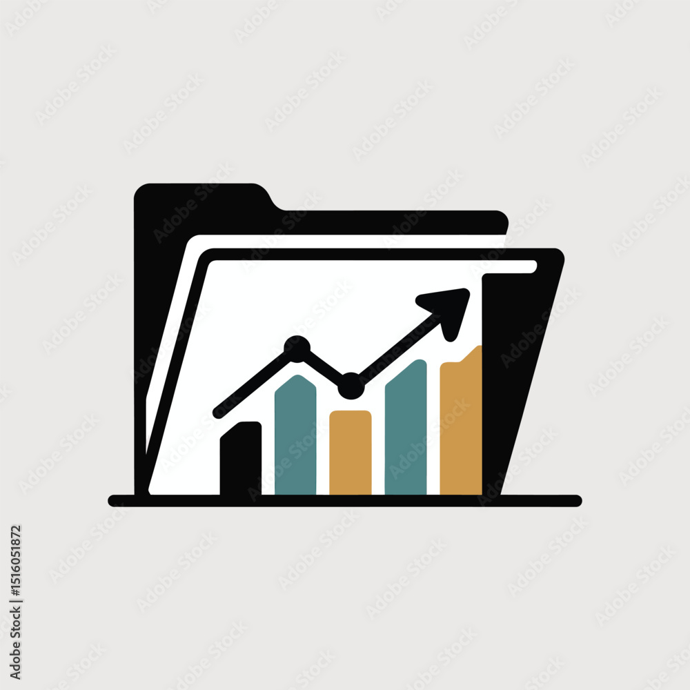 Poster financial growth and data analysis depicted by a vector of a file folder containing chart illustrati