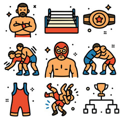 Wrestling Icons Pack Outlined Professional Wrestler and Championship Symbols