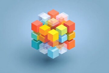 Colorful cube arrangement against a light blue background.