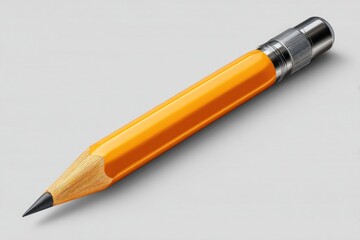 Close-up of an orange pencil on a light gray background.