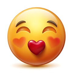 Fototapeta premium Smiling emoji face with heart eyes and a heart-shaped mouth, isolated on white background, conveying love, affection, and happiness in a digital illustration
