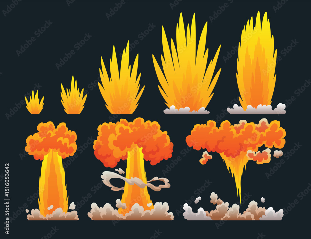 Poster explosion animation. animation for game of the explosion effect. cartoon animation for game. explodi