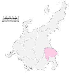 日本地図 中部地方 山梨県 県境有り 03