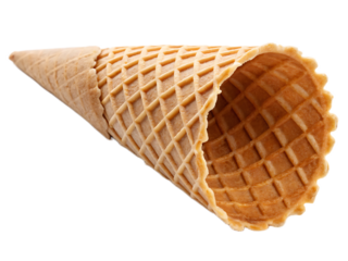 Close up shot of a waffle cone with a diamond pattern on a black background ready for ice cream