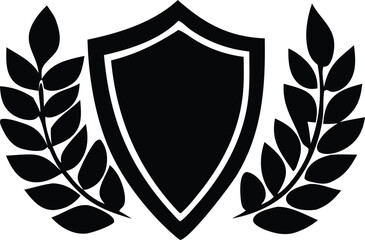 Black and white shield emblem with laurel wreath design