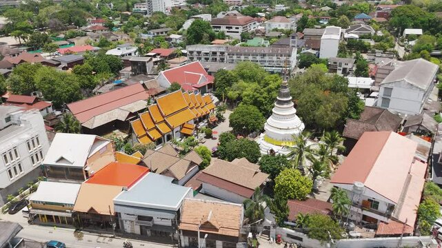 Aerial View Of Wat Ket Karam Buddhist Temple In The Wat Ket Neighborhood, Chiang Mai, Thailand.
