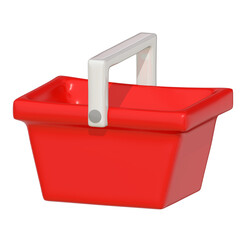 Red plastic shopping cart with handle 3d on png transparent background.