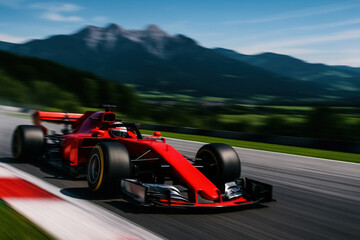 Fototapeta premium Race Car Speeding on Mountain Track