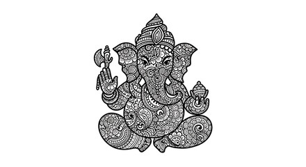 Henna Inspired Lord Ganesha Outline &ndash; Mehndi Style Vector