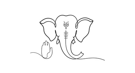Sacred Ganesha Line Art &ndash; Flat Design Hinduism Icon